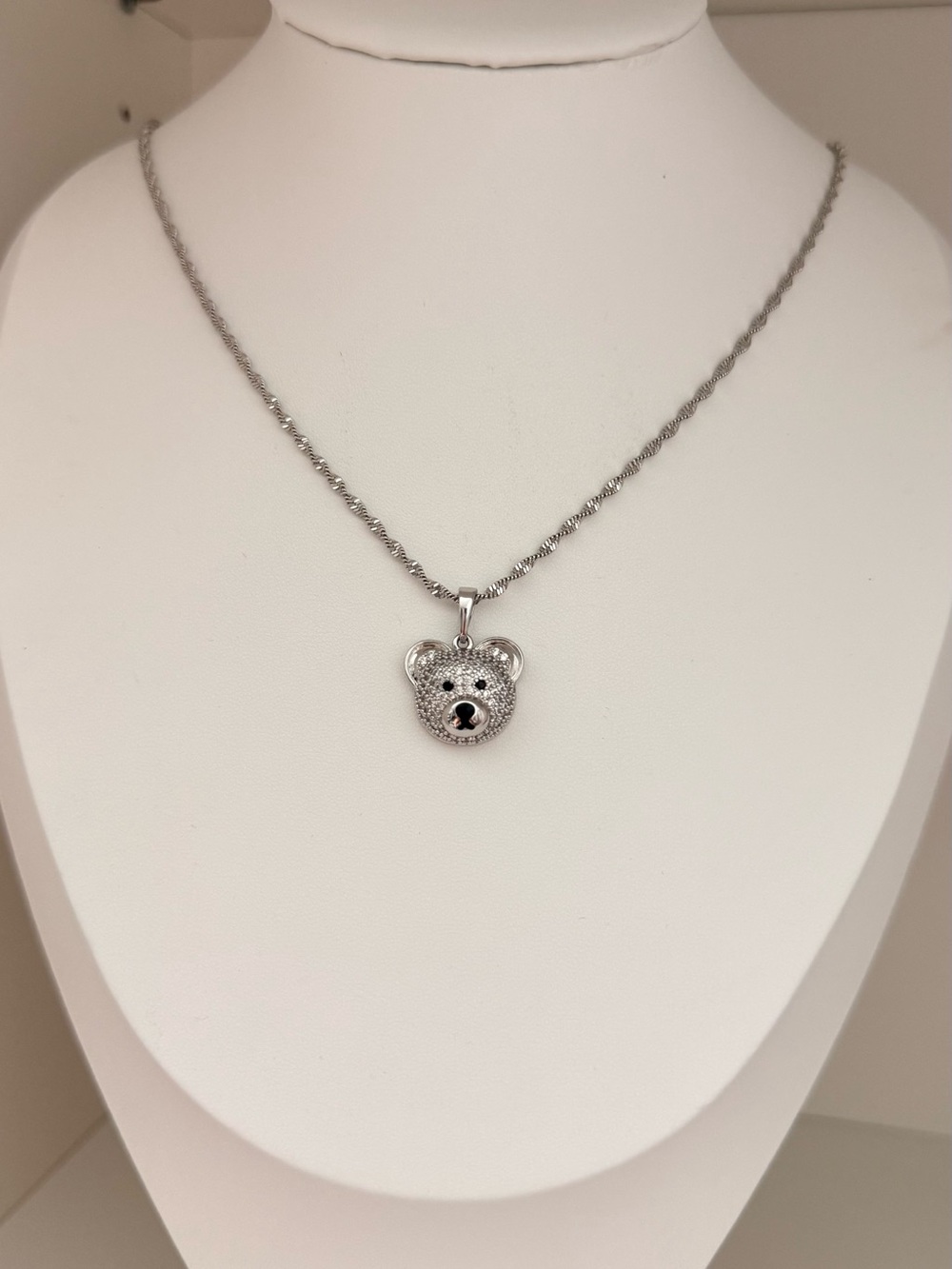 Sterling Silver Teddy Bear Pendant Necklace - Silver